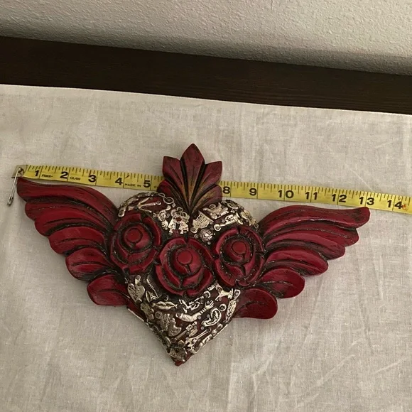 Mexican hand carved heart with little silver miracles charms - Picture 2 of 6